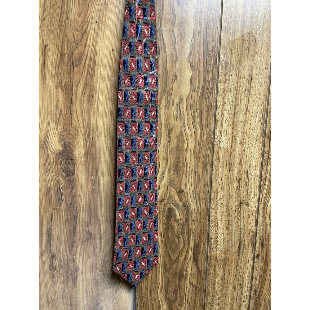 Brioni Red Square Geometric Silk Mens Luxurious Designer Tie 3.5" Vintage Retro‎